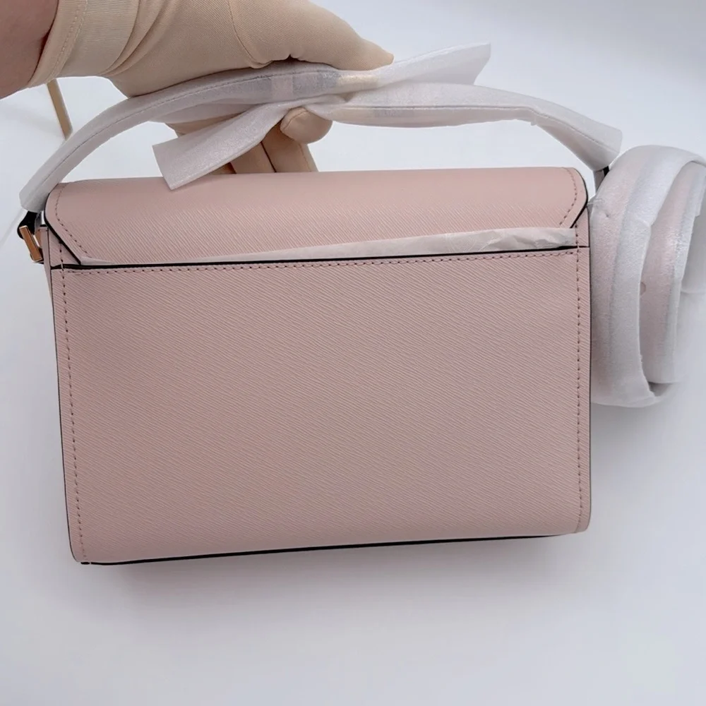 MICHAEL MICHAEL KORS Mimi Medium Leather Messenger Crossbody Bag Powder Blush